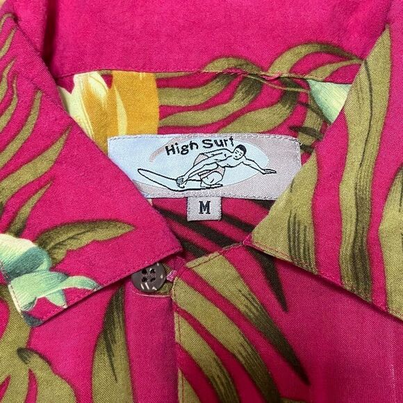 Vintage High Surf rayon Hawaiian shirt medium fuchsia yellow floral - Picture 16 of 16